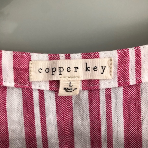 Striped Copper Key Ruffle Top with Button Front - Picture 3 of 3